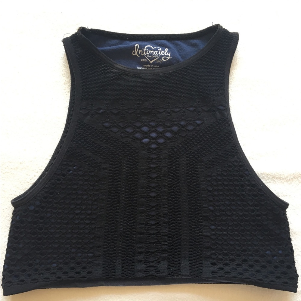 Free People High Neck Crop Top XS Black, Blue